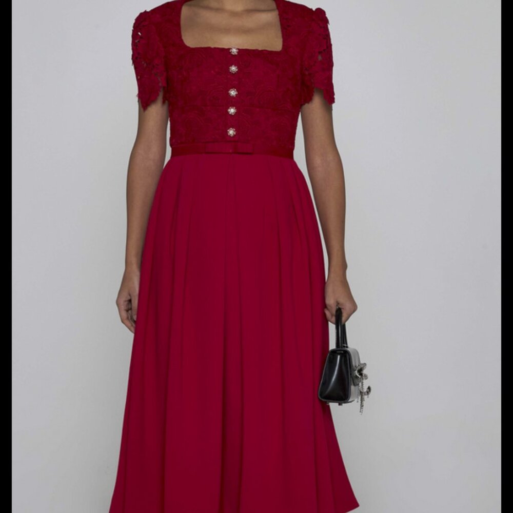 Self-Portrait Red Lace Bodice Midi Dress